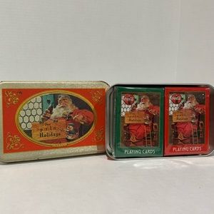 Coca-Cola Nostalgia Playing Cards Tin & 2 Sealed Decks 1998 Christmas cards.
